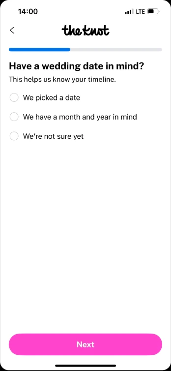 A question asking if the user has a wedding date in mind, with only three broad options to choose from.